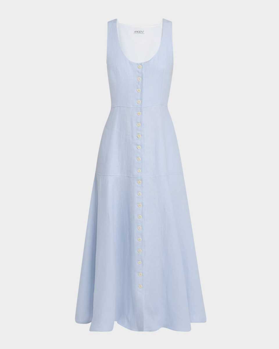 Marcy Sleeveless Linen Twill Midi Dress
